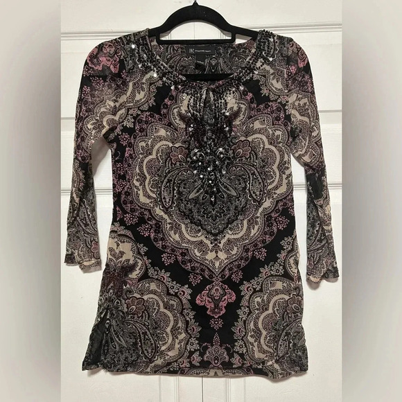 INC International Concepts Pink, White & Black Paisley Studded Tunic! Size S - Picture 1 of 5